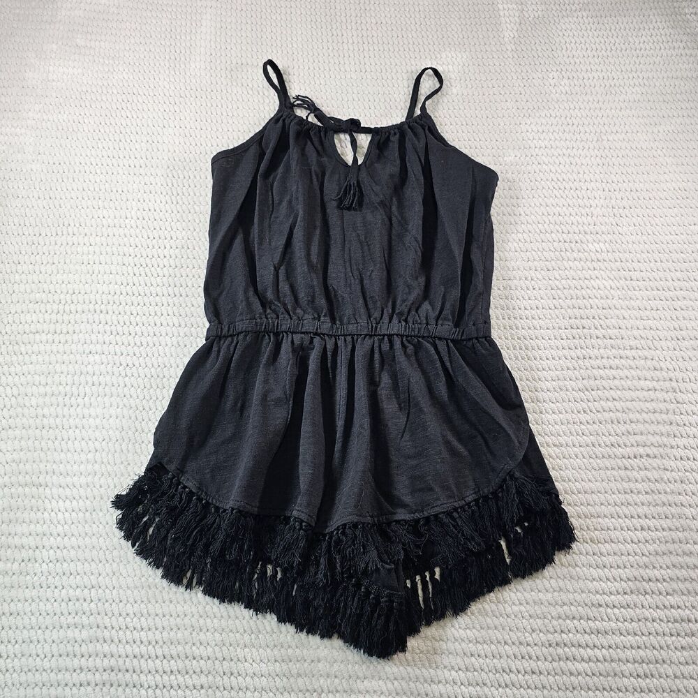 O'rageous Romper Womens Medium Black Fringe Shorts Jumpsuit Cover Up